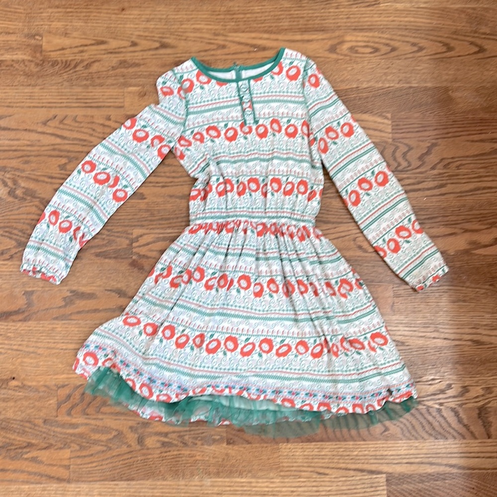 Matilda Jane long sleeve Spirited Song Orange Green Tulle Dress size 8